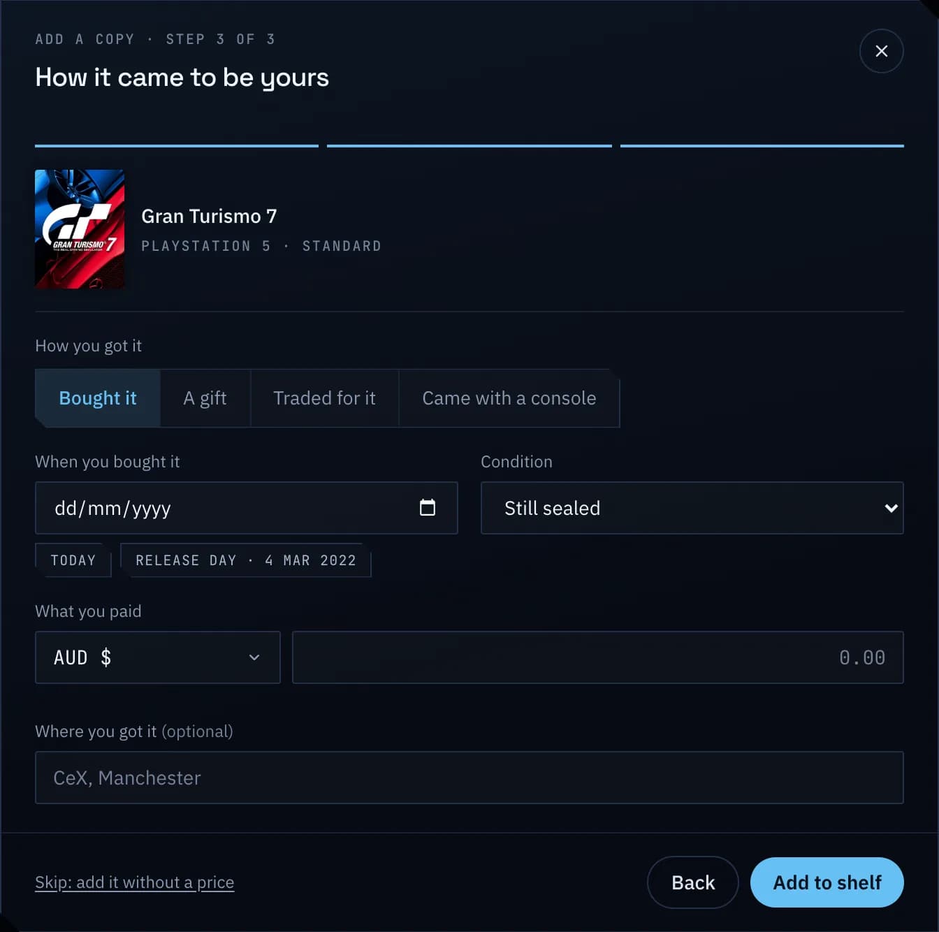 Adding Gran Turismo 7 for PlayStation 5: how it came to be yours, when, and what was paid.