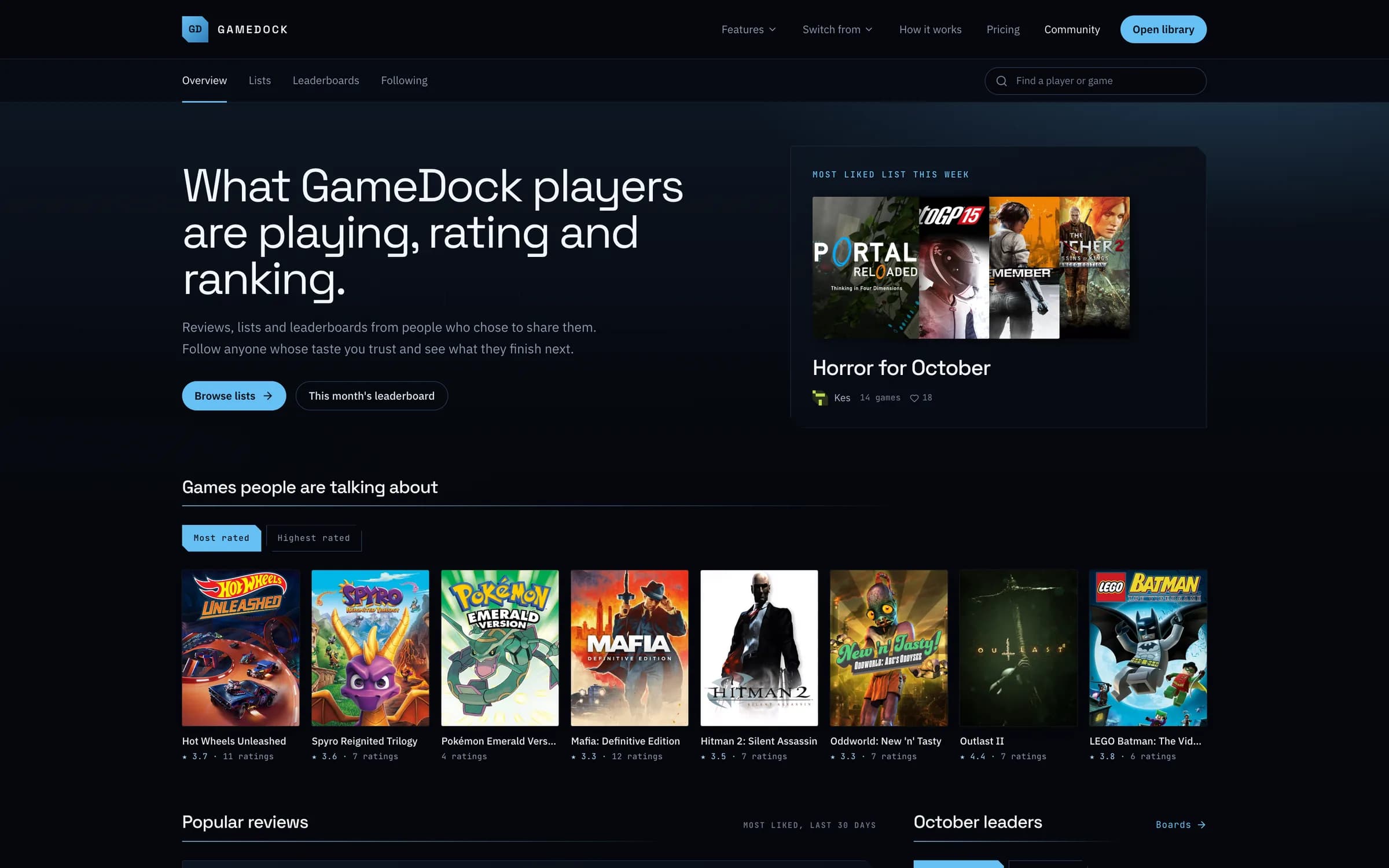 The community page: what GameDock players are playing, rating and ranking.